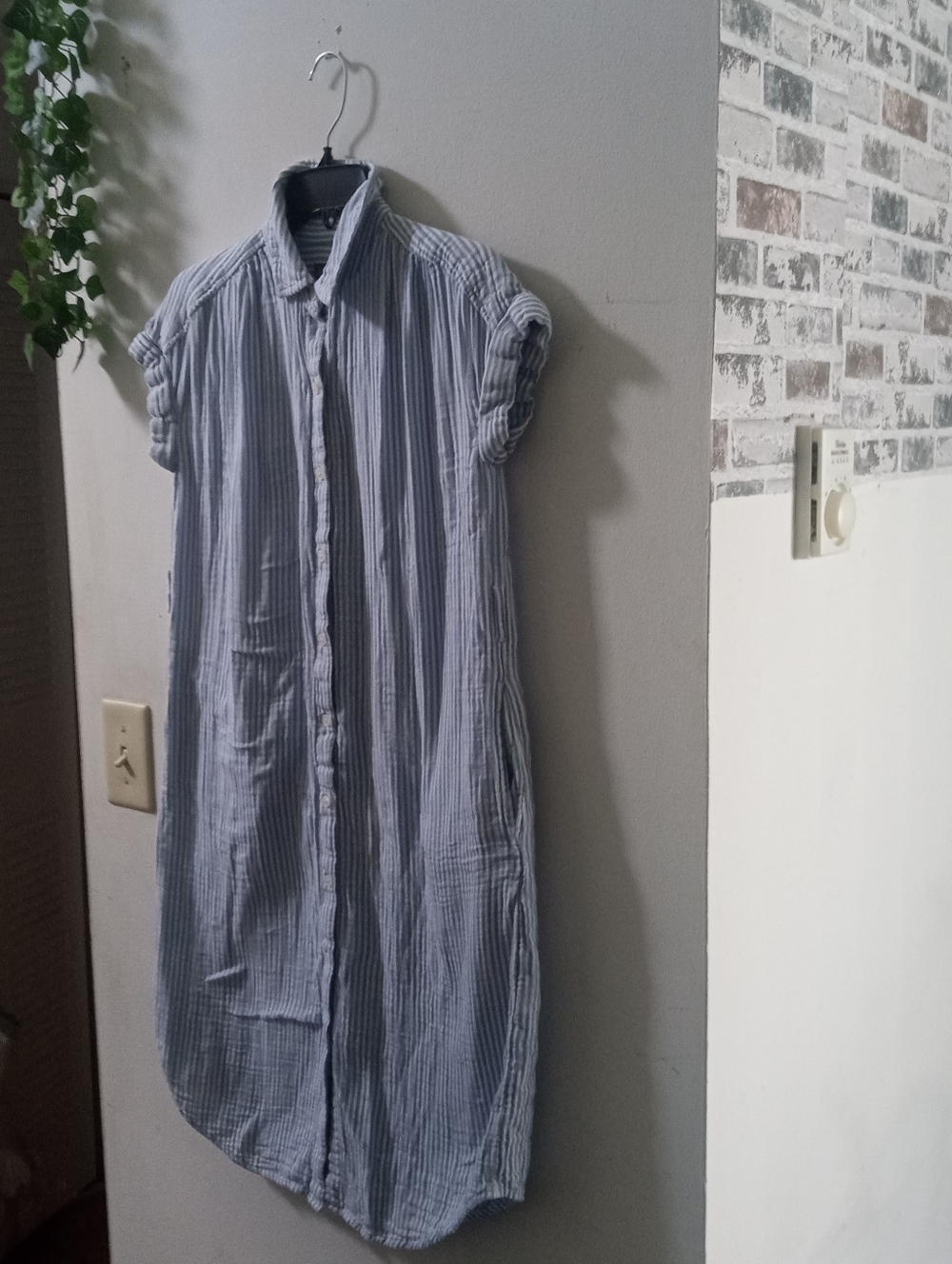 Light Blue Striped Button-Front Shirt Dress